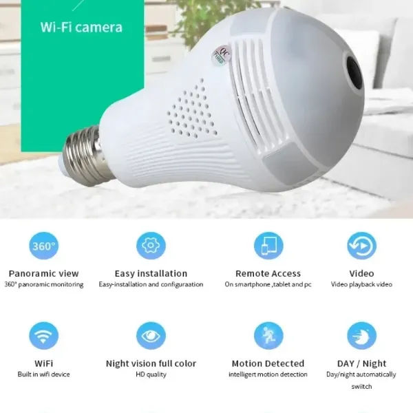 IP Wireless Panoramic Bulb Camera HD 2MP