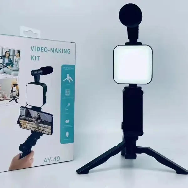 AY-49 Vlogging Tripod with Mic & Light