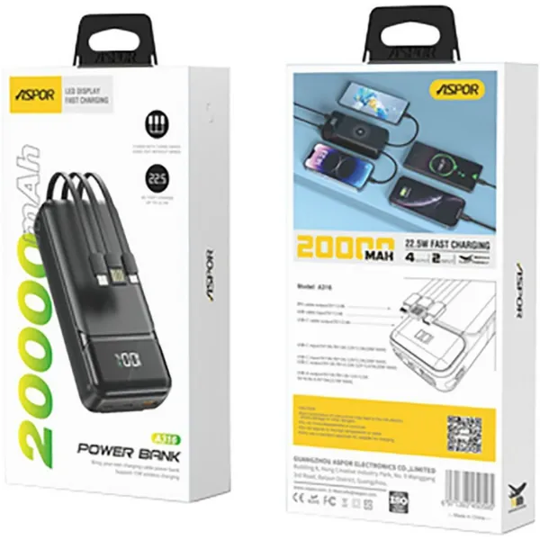 Aspor A316 20000mAh 22.5W Fast Charging Power Bank