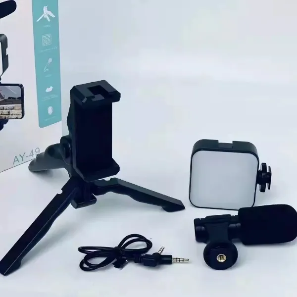 AY-49 Vlogging Tripod with Mic & Light