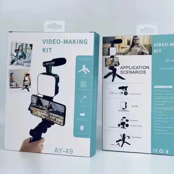 AY-49 Vlogging Tripod with Mic & Light