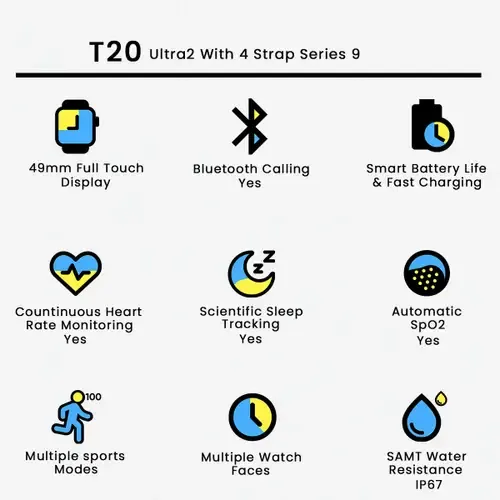 Buy T20 Ultra Series 9 Smartwatch with 4 Free Straps